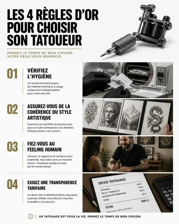 Infographie sur les conseils pour bien choisir son tatoueur sur Marseille