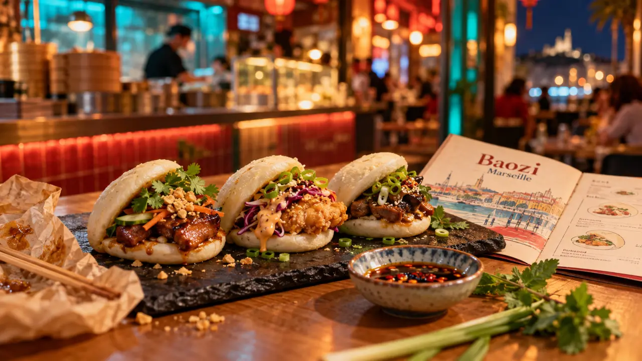 Bao restaurant marseille : baos à la menthe et sauce soja sur table à Castellane/Cours Saint-Louis