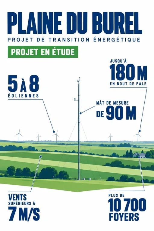 Infographie sur le projet de transition énergétique de la Plaine du Burel et ses chiffres clés