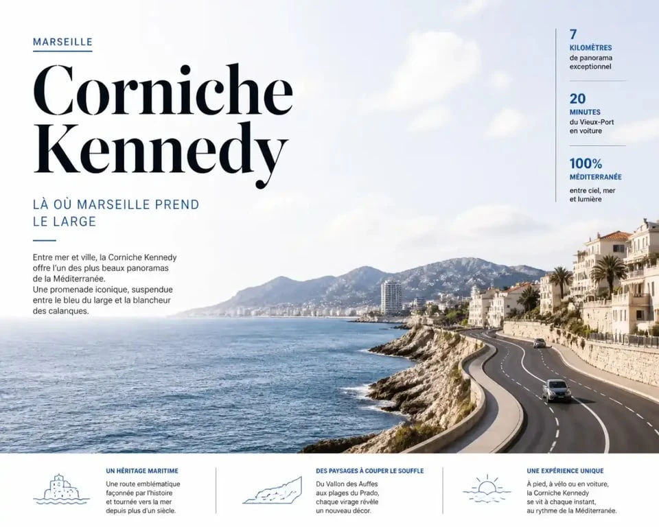 Vue panoramique de la Corniche Kennedy à Marseille pour une balade le 1er mai