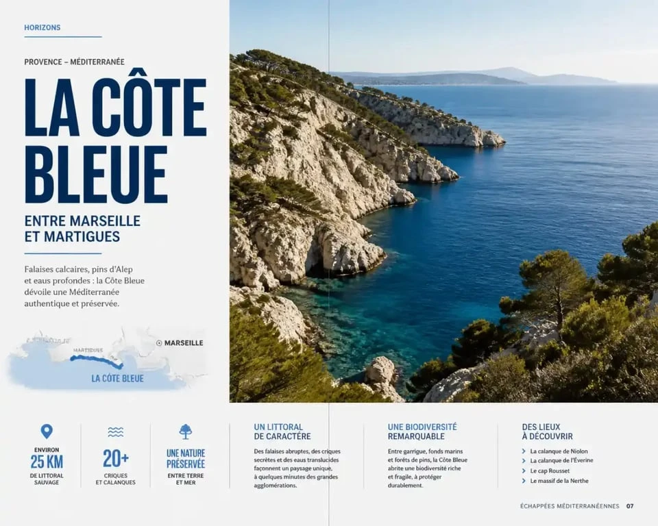 Panorama des plages cote bleue entre calanques rocheuses et criques méditerranéennes
