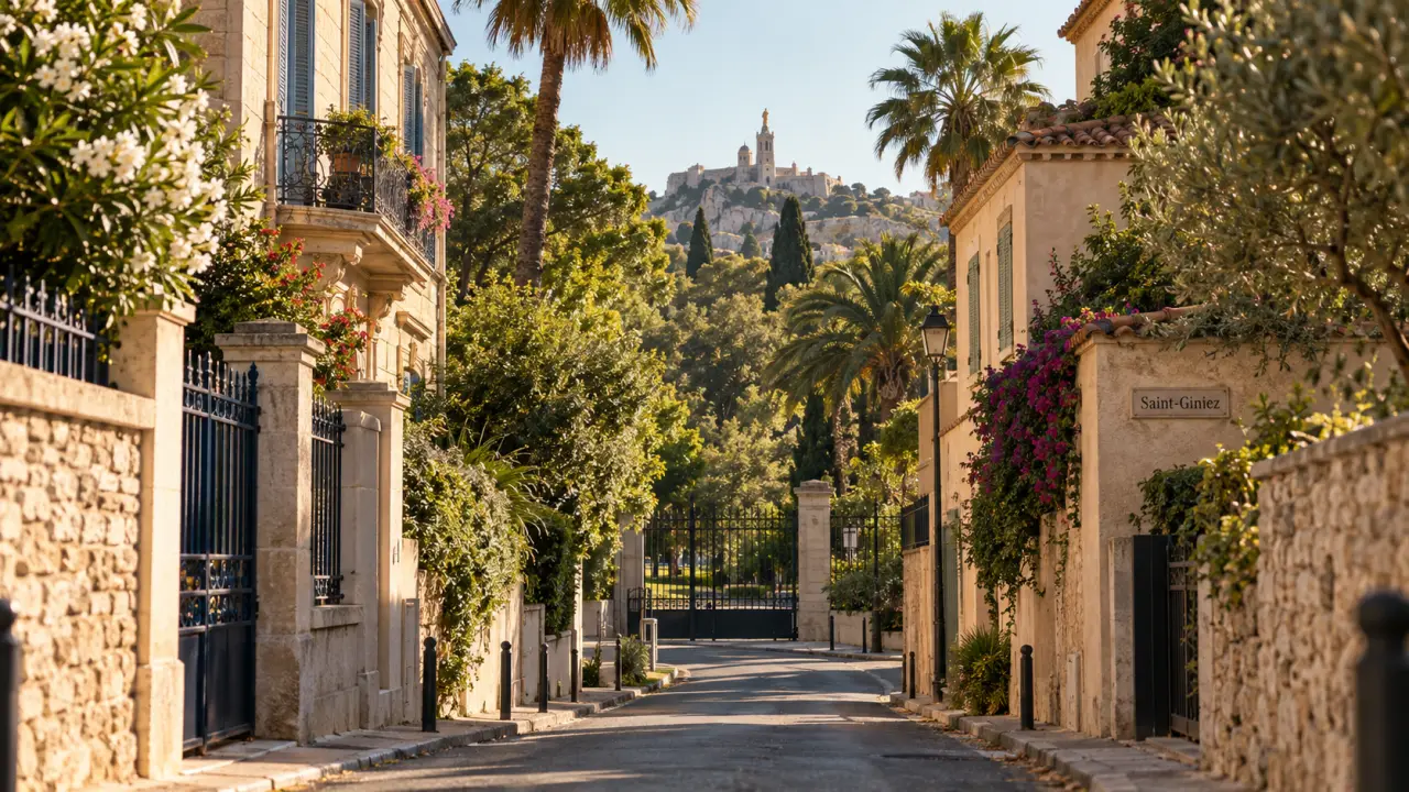 Marseille saint giniez : rue résidentielle, villas et pierre claire