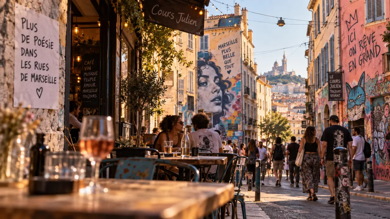 Quartiers bobo Marseille au Cours Julien : terrasse et street art