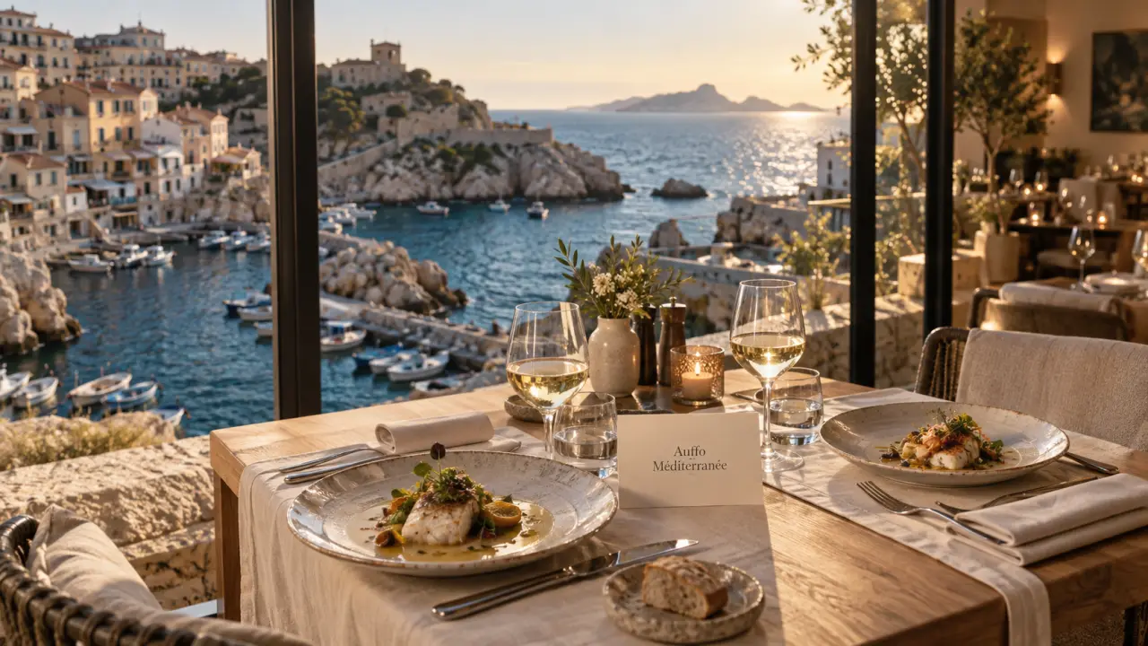 Restaurant auffo marseille : table face au Vallon des Auffes et la Méditerranée